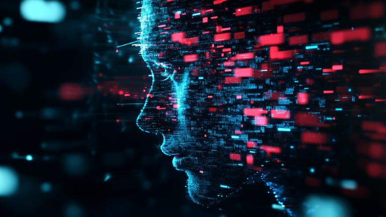 Rostro creado con bits simulando tecnología