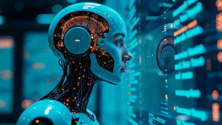 Robot viendo monitores